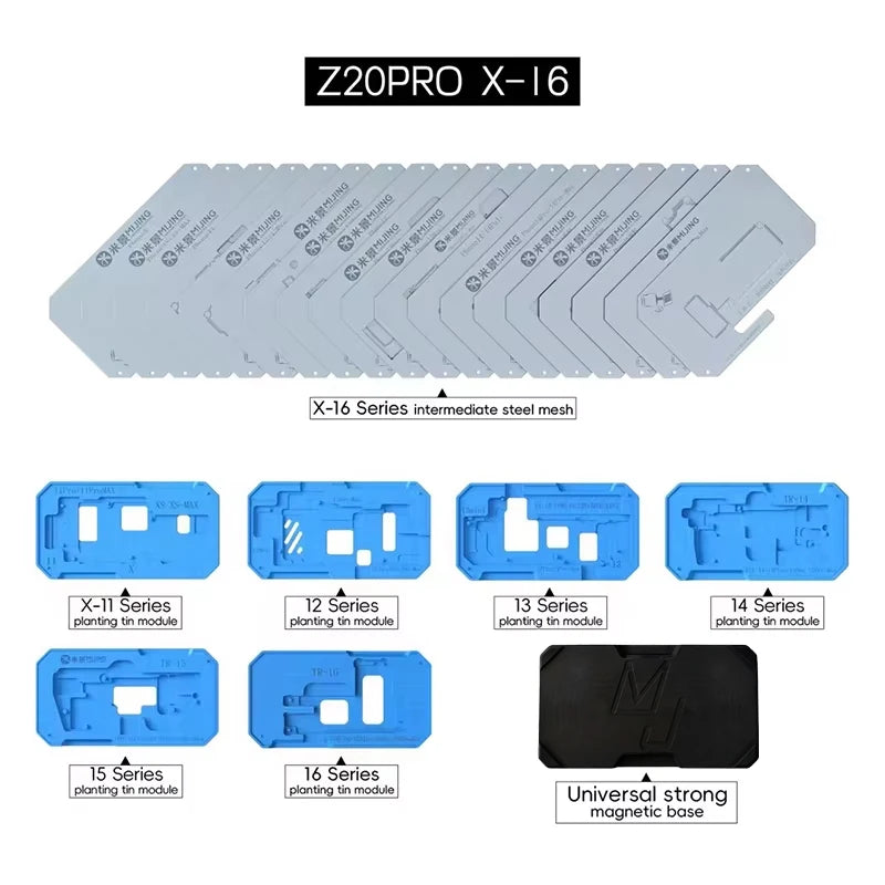 MJ Z20Pro Mid-Layer Planting Tin Template For iPhone X XS 11 12 13 14 15 Pro Max Mini Motherboard BGA Reballing Stencil Platform