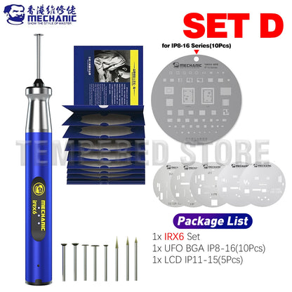 MECHANIC IRX6 Speed Adjustable Engraving Machine Mini Electric Polishing Pen with UFO BGA Stencil for IP 8-16 Series Tools Kit