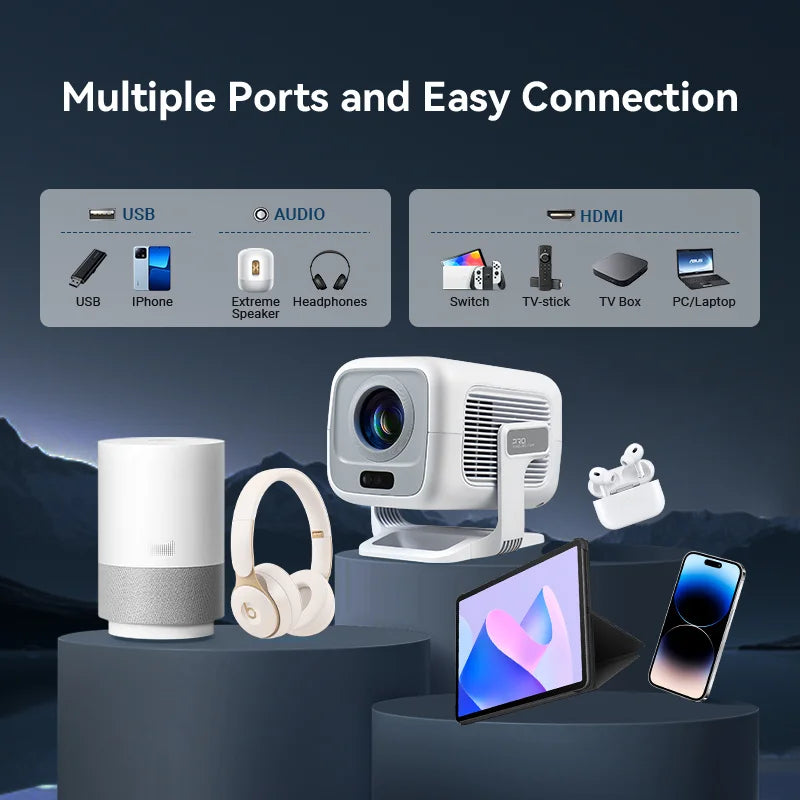 4K Projector Android Native Portable 1080P Auto Focus 600ANSI Video home Cinema Outdoor HD LED Projector