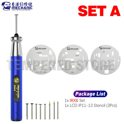 MECHANIC IRX6 Speed Adjustable Engraving Machine Mini Electric Polishing Pen with UFO BGA Stencil for IP 8-16 Series Tools Kit