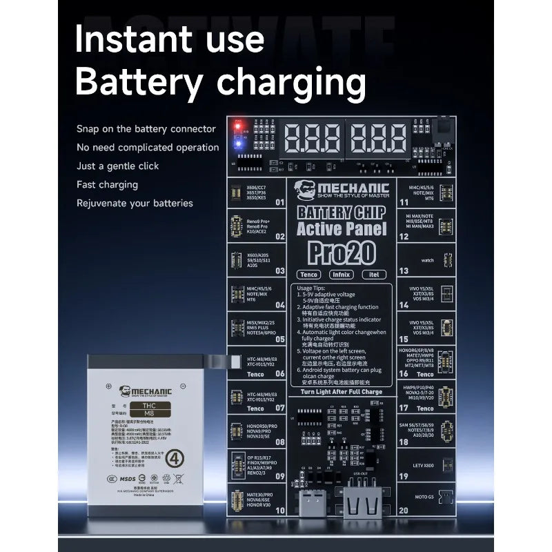 MECHANIC Pro20 Max20 Battery Activation Detection Board Battery Fast Charge for iPhone Huawei Sam Android One-click Activation