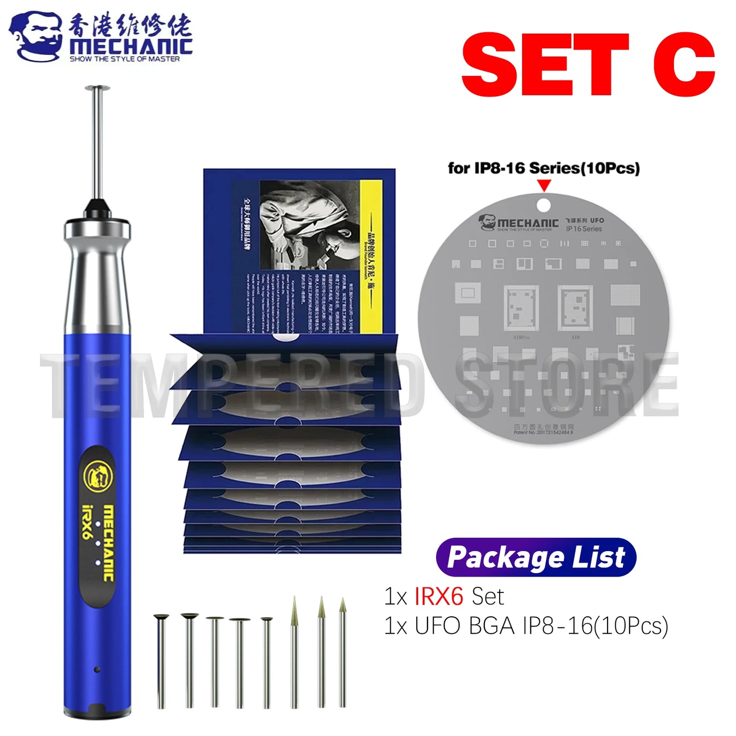 MECHANIC IRX6 Speed Adjustable Engraving Machine Mini Electric Polishing Pen with UFO BGA Stencil for IP 8-16 Series Tools Kit