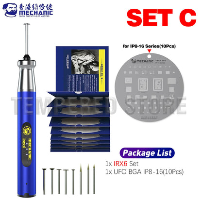 MECHANIC IRX6 Speed Adjustable Engraving Machine Mini Electric Polishing Pen with UFO BGA Stencil for IP 8-16 Series Tools Kit