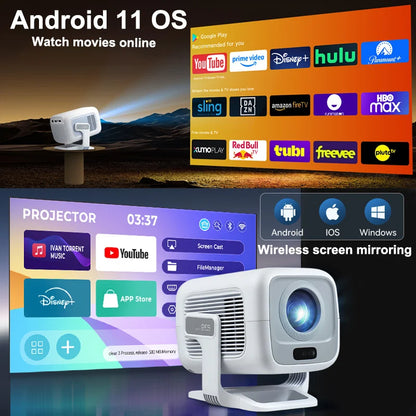 4K Projector Android Native Portable 1080P Auto Focus 600ANSI Video home Cinema Outdoor HD LED Projector